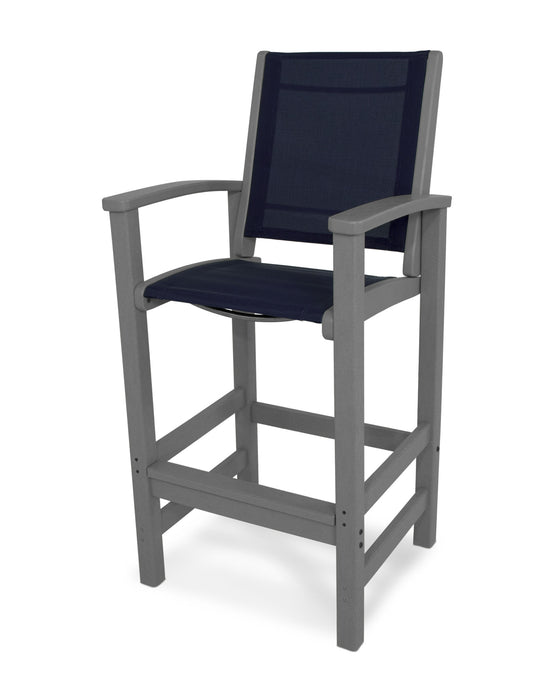 POLYWOOD Coastal Bar Chair in Slate Grey with Navy 2 fabric