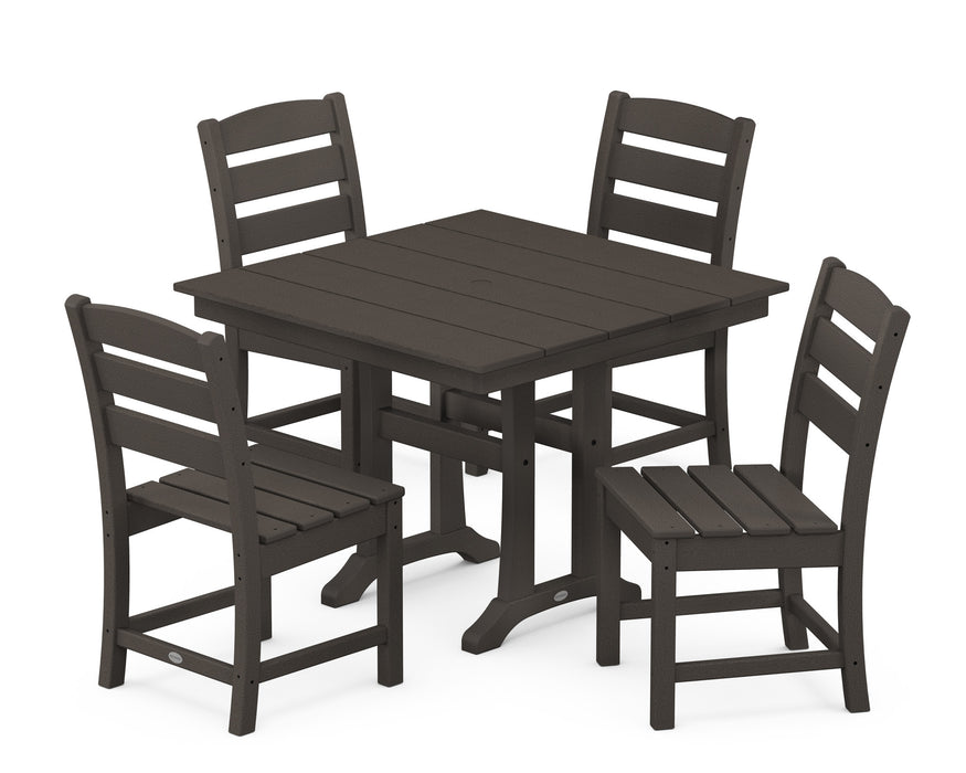 POLYWOOD Lakeside 5-Piece Farmhouse Trestle Side Chair Dining Set in Vintage Coffee