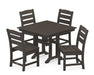POLYWOOD Lakeside 5-Piece Farmhouse Trestle Side Chair Dining Set in Vintage Coffee