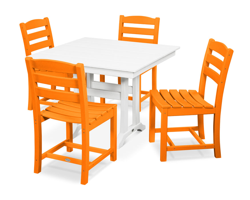 POLYWOOD La Casa Café 5-Piece Farmhouse Trestle Side Chair Dining Set in Tangerine / White