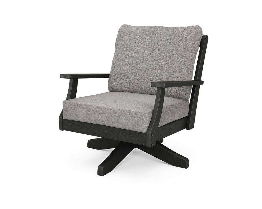 POLYWOOD Braxton Deep Seating Swivel Chair in Black with Grey Mist fabric