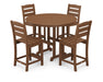 POLYWOOD Lakeside 5-Piece Round Counter Side Chair Set in Teak