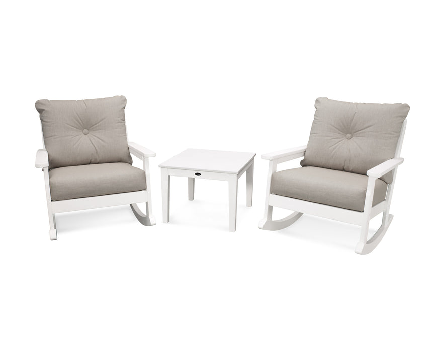 POLYWOOD Vineyard 3-Piece Deep Seating Rocker Set in Sand with Ash Charcoal fabric