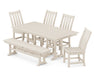 POLYWOOD Vineyard 6-Piece Farmhouse Trestle Side Chair Dining Set with Bench in Sand