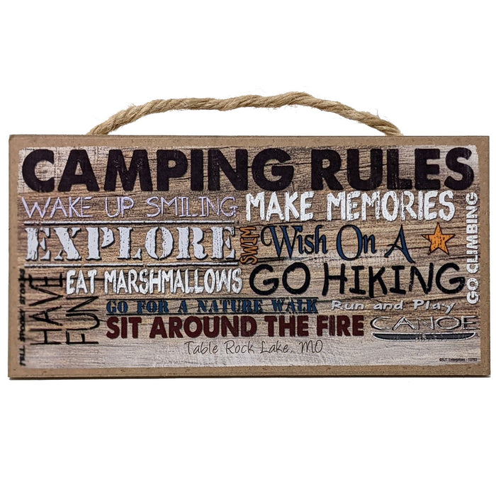 Camping Rules Wood Sign