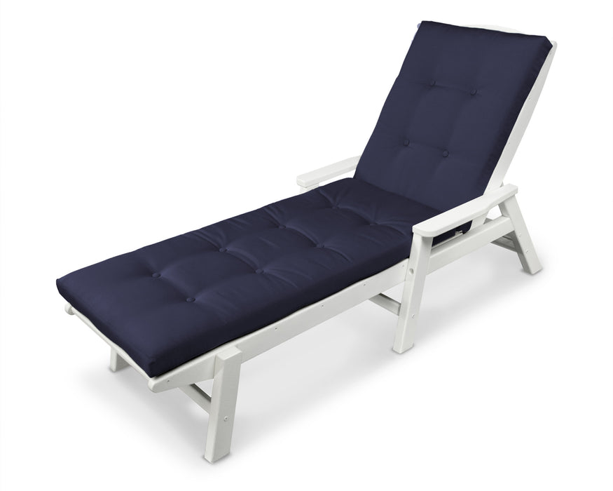 POLYWOOD Nautical Chaise with Arms and Ateeva Luxe Cushion in White with Bird's Eye fabric