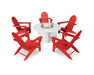 POLYWOOD Vineyard Adirondack 6-Piece Chat Set with Fire Pit Table in Sunset Red / White