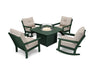 POLYWOOD Vineyard 5-Piece Deep Seating Rocking Chair Conversation Set with Fire Pit Table in Mahogany with Sesame fabric
