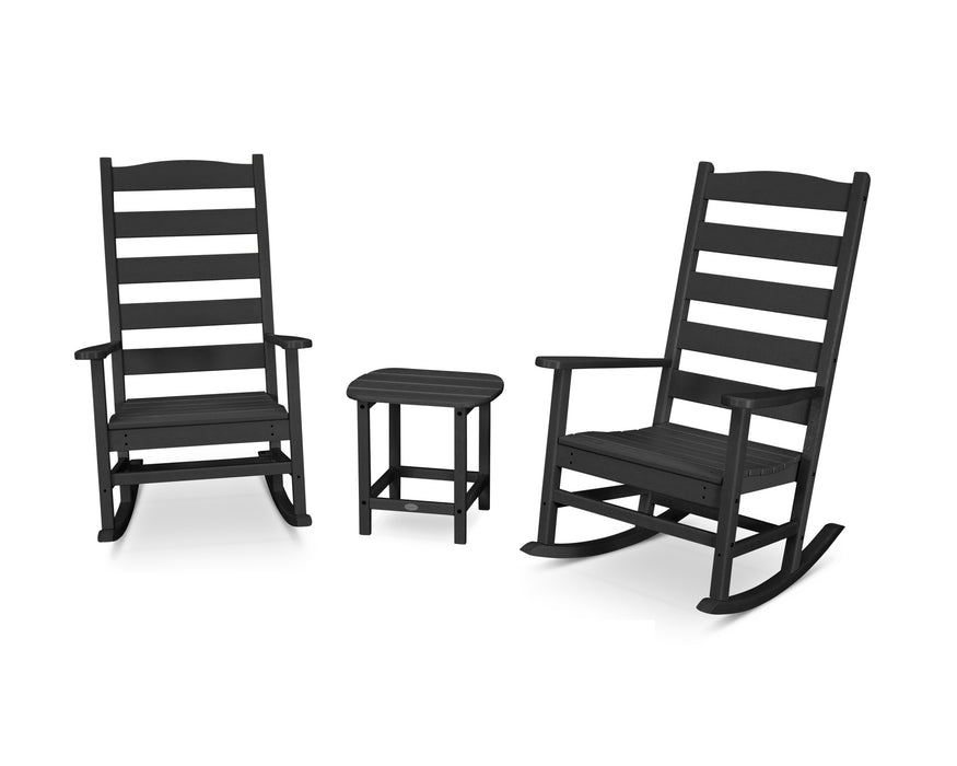 POLYWOOD Shaker 3-Piece Porch Rocking Chair Set in Black