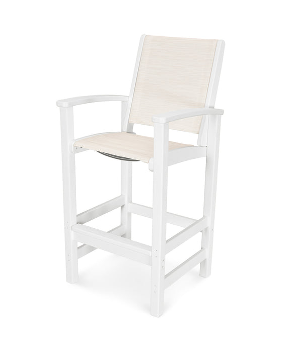 POLYWOOD Coastal Bar Chair in Vintage White with Parchment fabric