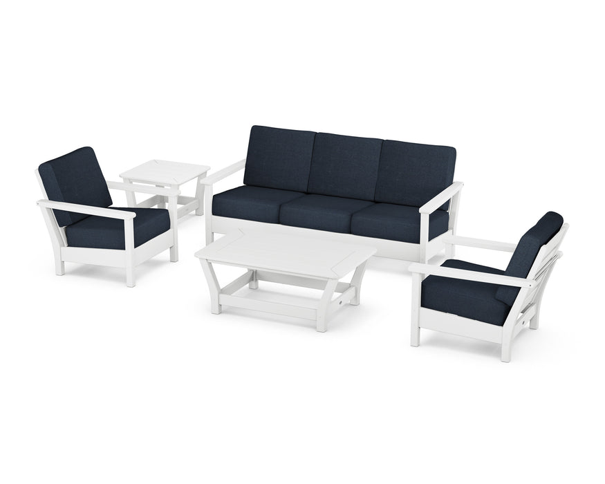 POLYWOOD Harbour 5-Piece Deep Seating Set in White with Marine Indigo fabric