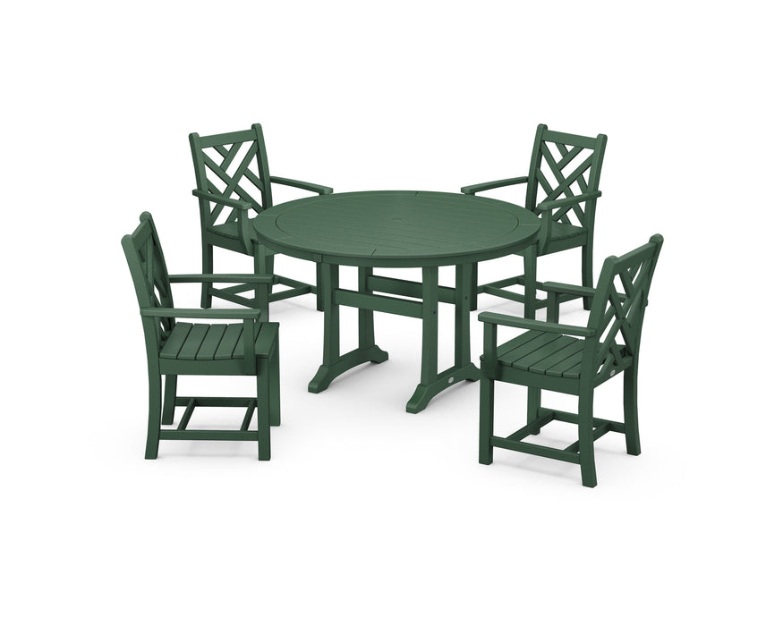 POLYWOOD Chippendale 5-Piece Nautical Trestle Dining Arm Chair Set in Green