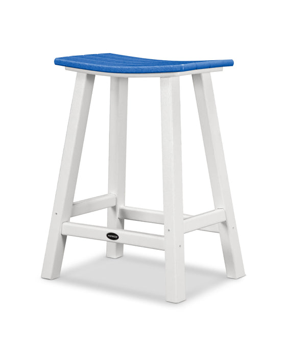 POLYWOOD® Contempo 24" Saddle Counter Stool in White / Pacific Blue