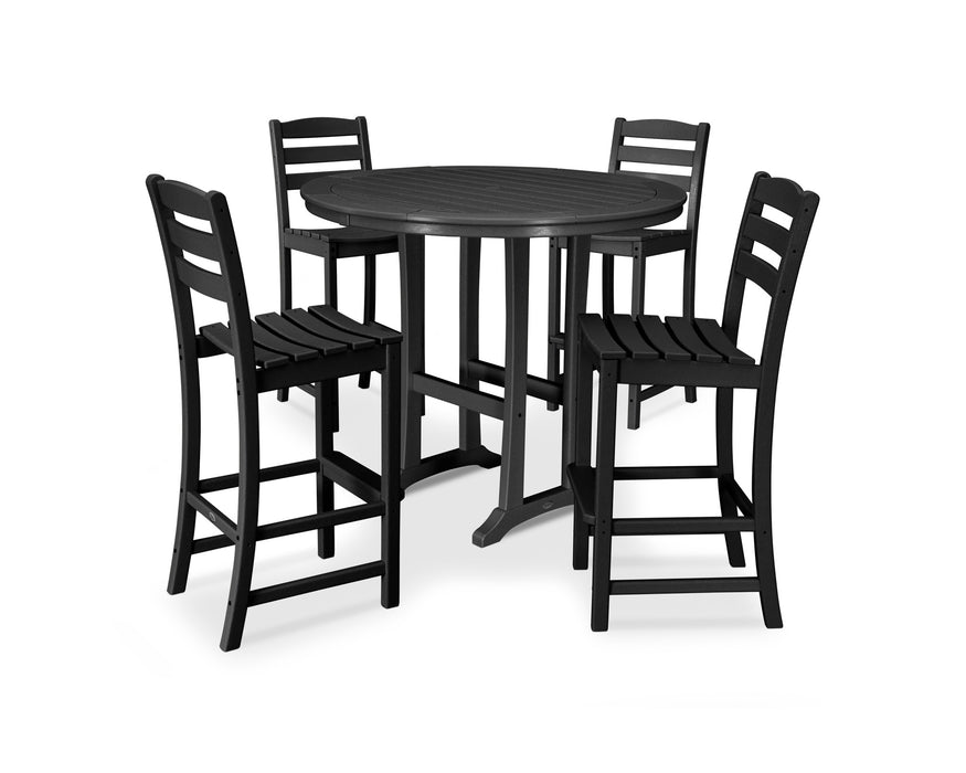 POLYWOOD 5 Piece La Casa Side Chair Bar Dining Set in Black