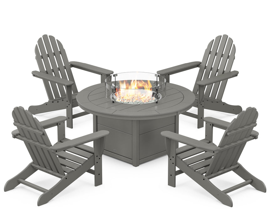 POLYWOOD Classic Adirondack 5-Piece Conversation Set with Fire Pit Table in Slate Grey