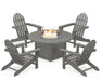 POLYWOOD Classic Adirondack 5-Piece Conversation Set with Fire Pit Table in Slate Grey