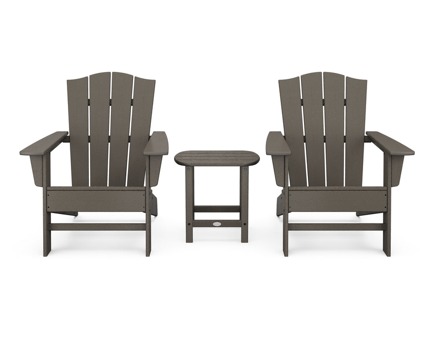 POLYWOOD Wave 3-Piece Adirondack Chair Set with The Crest Chairs in Vintage Coffee