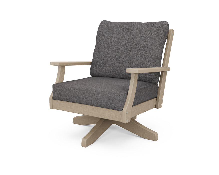 POLYWOOD Braxton Deep Seating Swivel Chair in Vintage Sahara with Weathered Tweed fabric