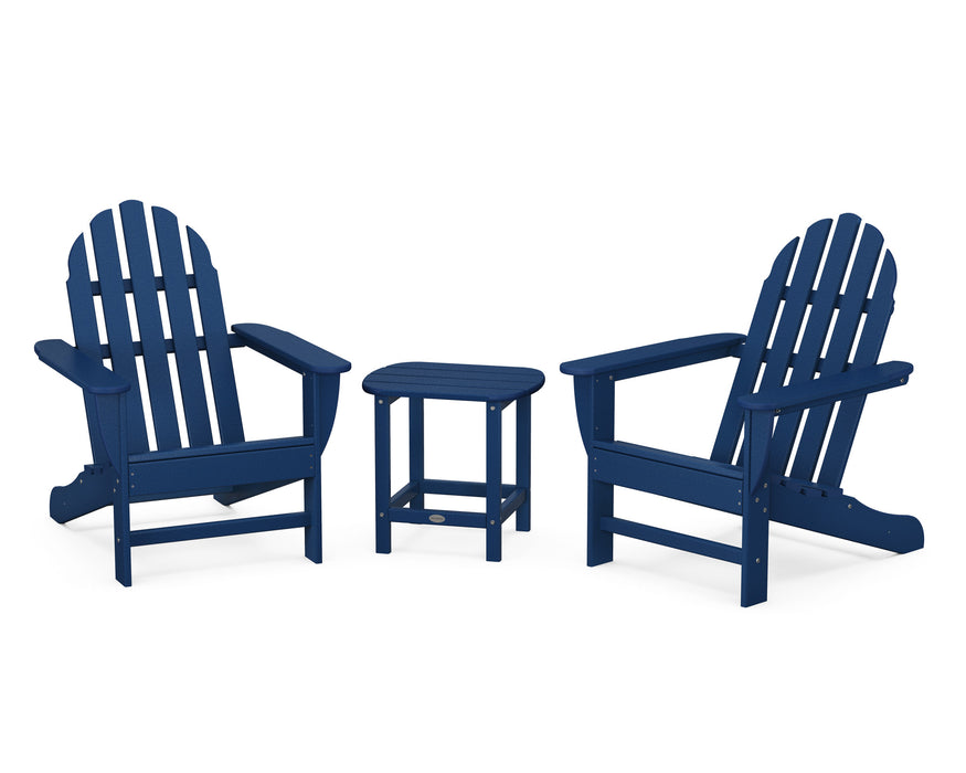 POLYWOOD Classic Adirondack 3-Piece Set with South Beach 18" Side Table in Navy