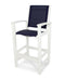 POLYWOOD Coastal Bar Chair in White with Navy 2 fabric