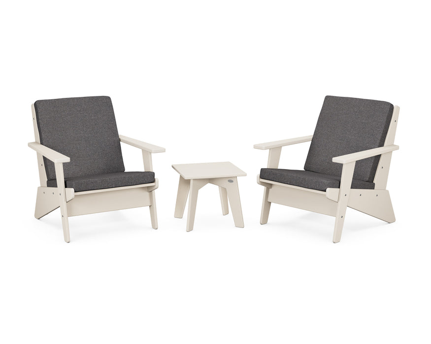 POLYWOOD Riviera Modern Lounge 3-Piece Set in White with Spectrum Carbon fabric