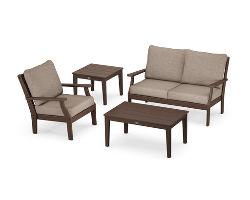 POLYWOOD Braxton 4-Piece Deep Seating Set in Mahogany with Spiced Burlap fabric