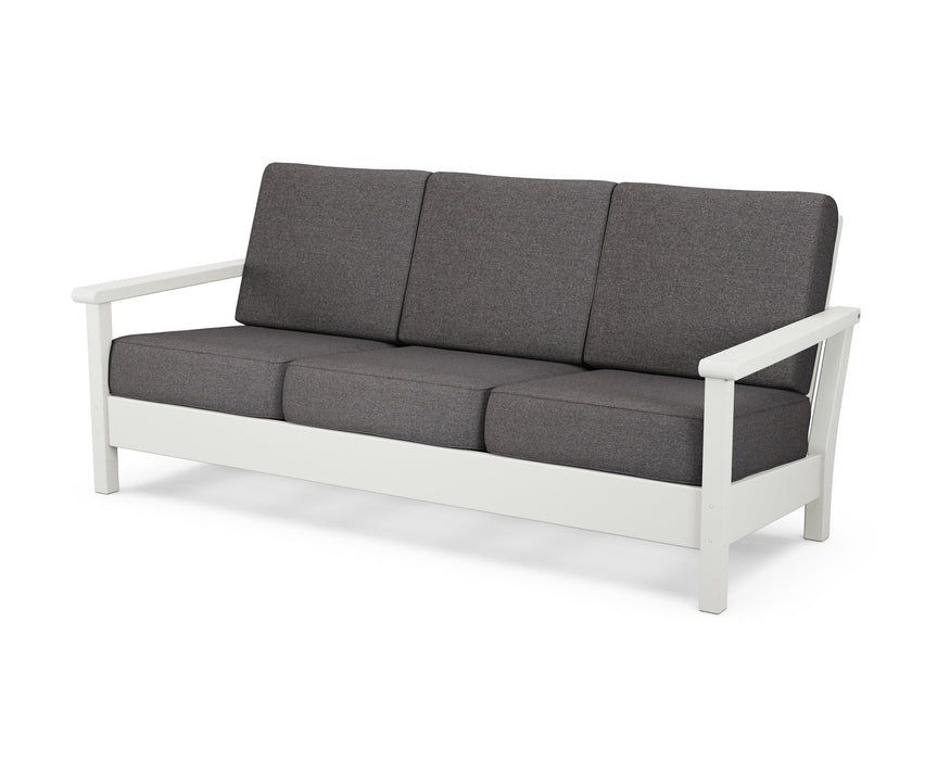 POLYWOOD Harbour Deep Seating Sofa in Vintage White with Ash Charcoal fabric