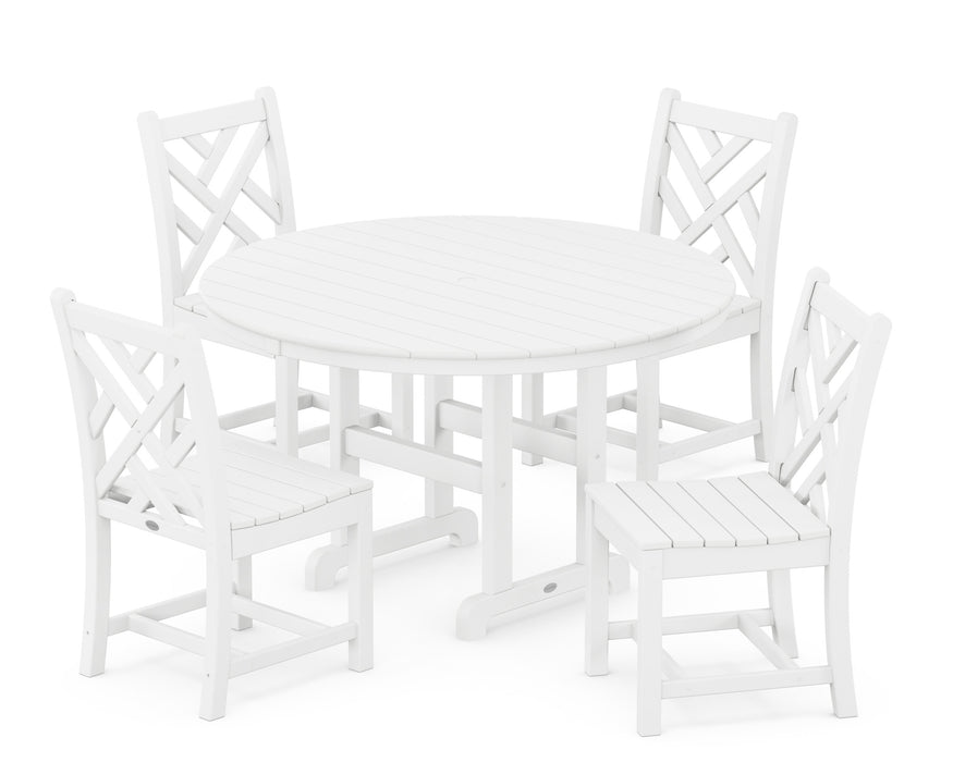 POLYWOOD Chippendale 5-Piece Round Side Chair Dining Set in White