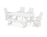 POLYWOOD Modern Curveback Adirondack 6-Piece Rustic Farmhouse Swivel Dining Set with Bench in White
