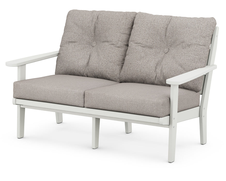 POLYWOOD Lakeside Deep Seating Loveseat in Vintage White with Weathered Tweed fabric
