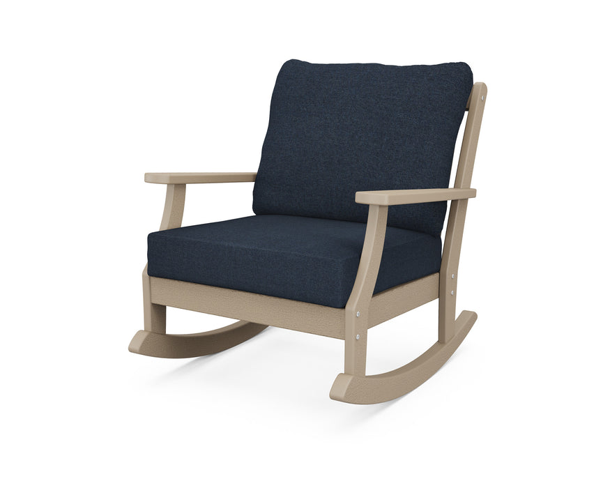 POLYWOOD Braxton Deep Seating Rocking Chair in Vintage White with Ash Charcoal fabric