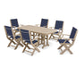 POLYWOOD Coastal 7-Piece Dining Set in Sand with Navy 2 fabric