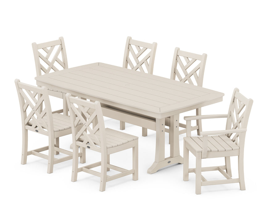 POLYWOOD Chippendale 7-Piece Nautical Trestle Dining Set in Sand
