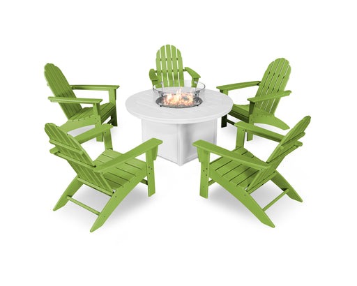 POLYWOOD Vineyard Adirondack 6-Piece Chat Set with Fire Pit Table in Lime / White