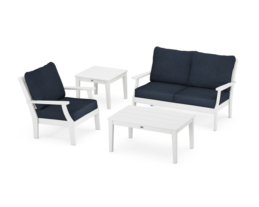 POLYWOOD Braxton 4-Piece Deep Seating Set in Slate Grey with Natural Linen fabric