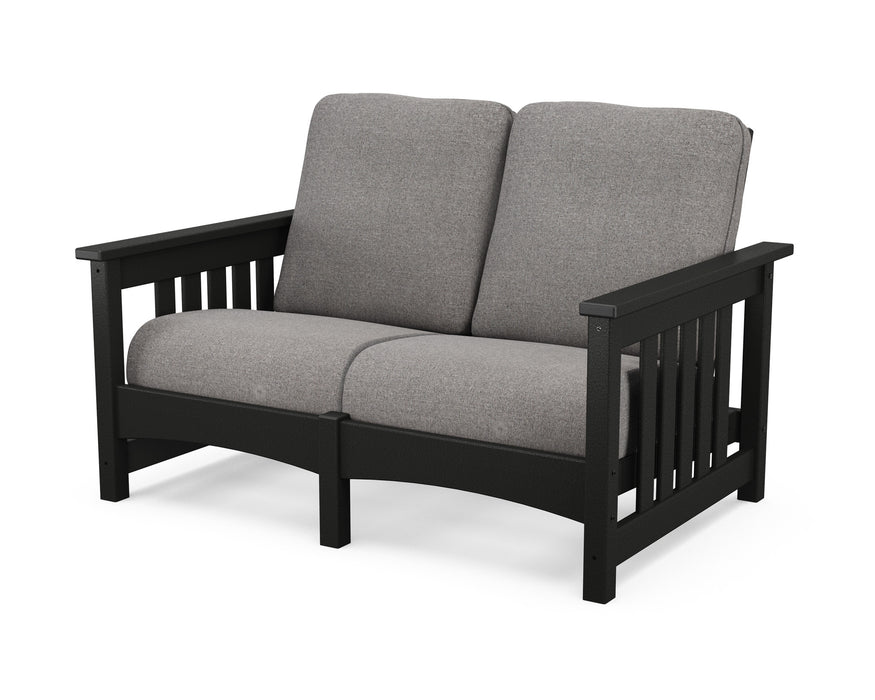 POLYWOOD Mission Settee in Black with Grey Mist fabric