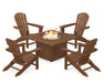 POLYWOOD Palm Coast 5-Piece Adirondack Chair Conversation Set with Fire Pit Table in Teak