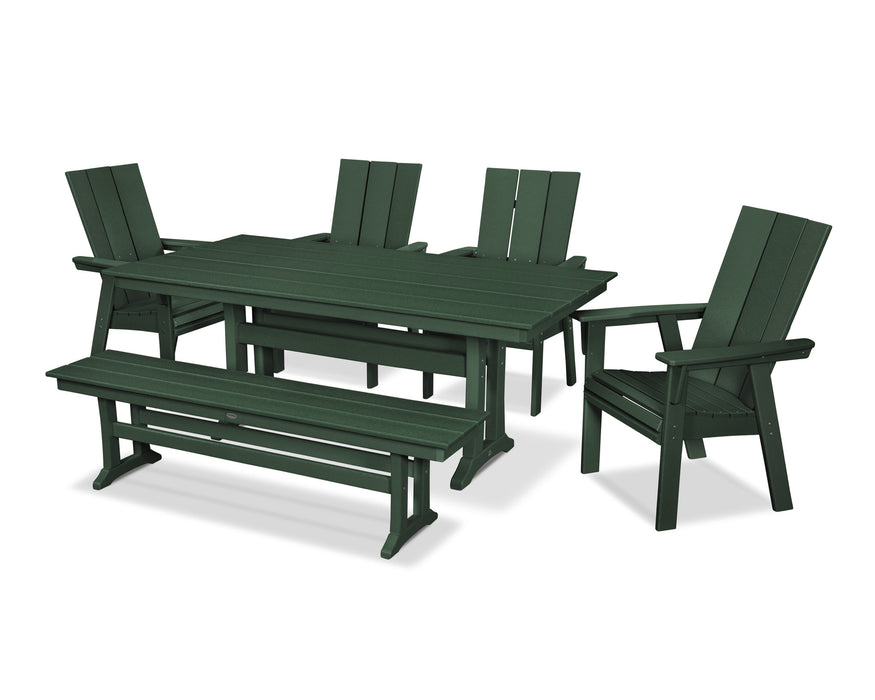 POLYWOOD Modern Adirondack 6-Piece Farmhouse Trestle Dining Set with Bench in Green
