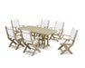 POLYWOOD Coastal 7-Piece Dining Set in Sand with White fabric