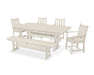 POLYWOOD Traditional Garden 6-Piece Farmhouse Trestle Dining Set with Bench in Sand