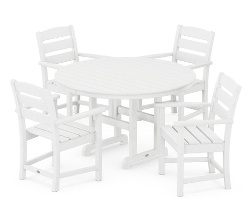 POLYWOOD Lakeside 5-Piece Round Arm Chair Dining Set in White