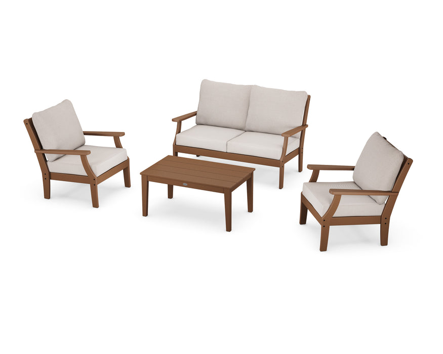 POLYWOOD Braxton 4-Piece Deep Seating Chair Set in Sand with Cast Sage fabric