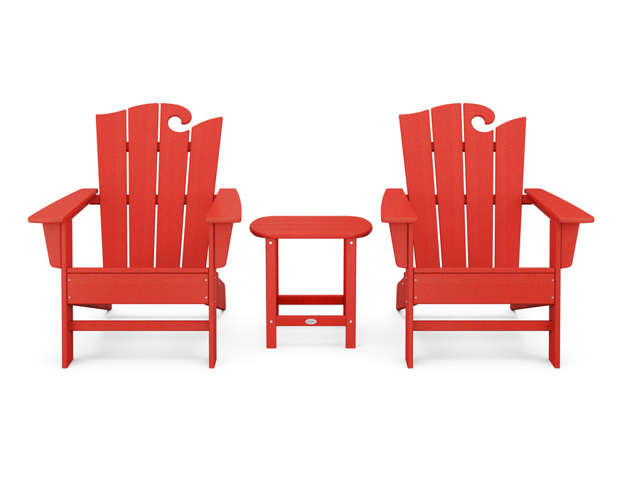 POLYWOOD Wave 3-Piece Adirondack Set with The Ocean Chair in Sunset Red