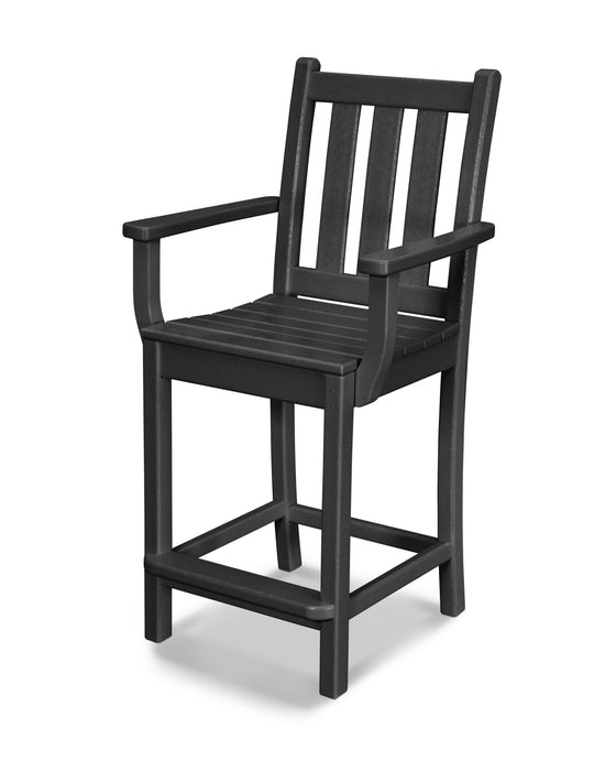 POLYWOOD Traditional Garden Counter Arm Chair in Black
