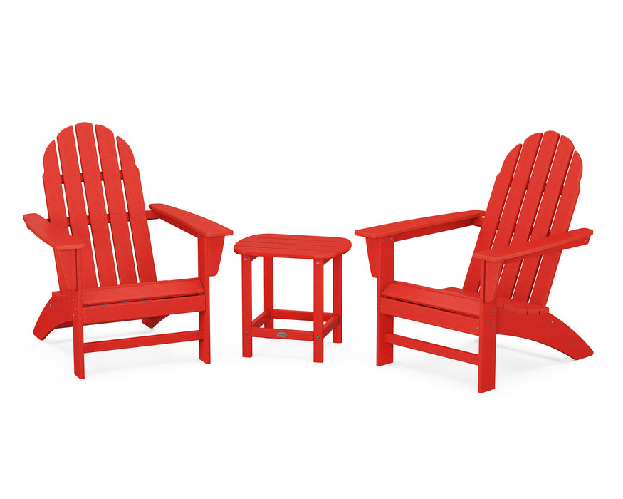 POLYWOOD Vineyard 3-Piece Adirondack Set with South Beach 18" Side Table in Sunset Red