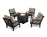 POLYWOOD Braxton 5-Piece Deep Seating Conversation Set with Fire Pit Table in Teak with Dune Burlap fabric