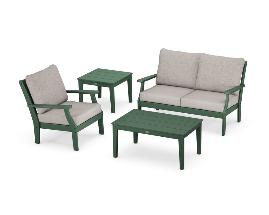 POLYWOOD Braxton 4-Piece Deep Seating Set in Green with Weathered Tweed fabric