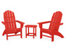 POLYWOOD Vineyard 3-Piece Curveback Adirondack Set with South Beach 18" Side Table in Sunset Red