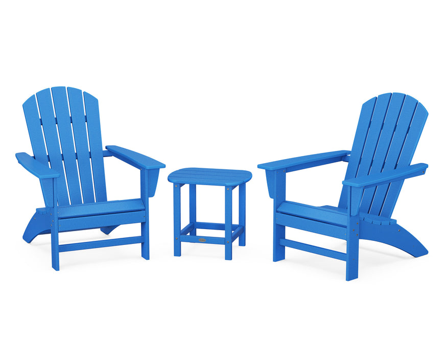 POLYWOOD Nautical 3-Piece Adirondack Set with South Beach 18" Side Table in