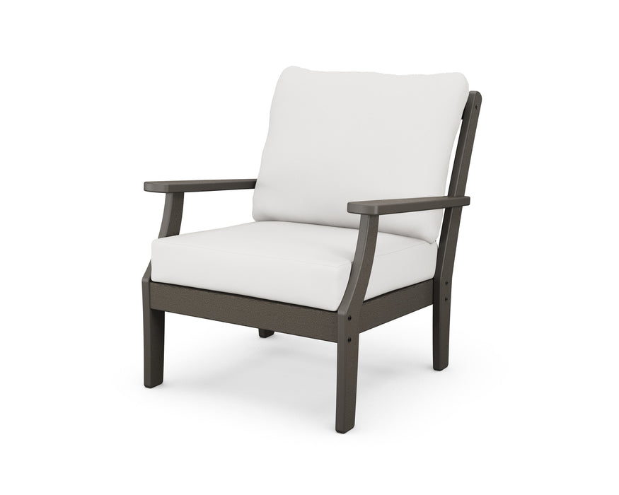 POLYWOOD Braxton Deep Seating Chair in White with Marine Indigo fabric